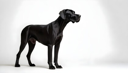 Black Great Dane zeus dog with a silver chain collar against a white background - obrazy, fototapety, plakaty