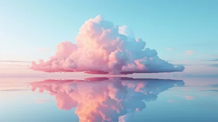 Foto op Plexiglas subtle gradient from champagne pink to baby blue, showcasing a solitary cloud. © Exnoi