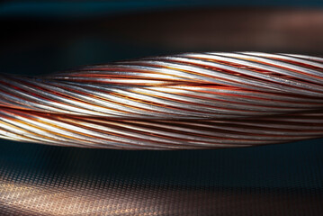 Copper wire cable close-up, raw material energy industry - 777717156