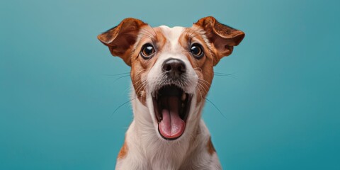 Brown and White Dog With Mouth Open - obrazy, fototapety, plakaty