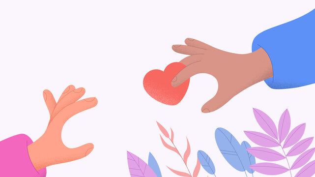 Man giving red heart-shaped Valentine card to woman, romantic gesture 