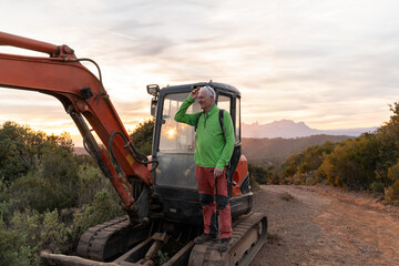Fun hiker senior man in nature