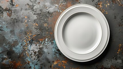 Plate devoid of any food, placed on a cement background, viewed from above with clipping path.