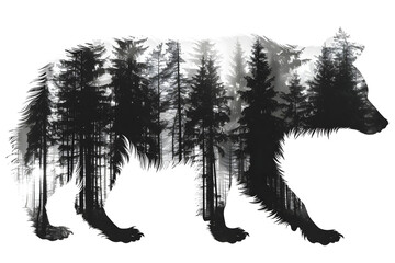 A silhouette of a wild animal formed by the outlines of trees in a forest, depicting the mysteries of nature and the importance of wildlife conservation. - obrazy, fototapety, plakaty