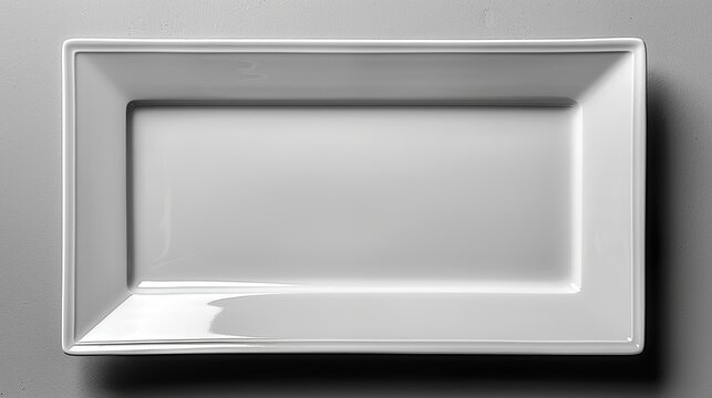 Rectangular empty white plate isolated on white.