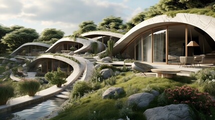 Fototapeta premium A photo of a Contemporary Earth-Sheltered Design