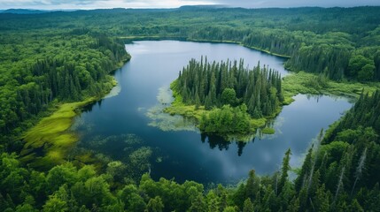 Fototapeta na wymiar Aerial view of a green boreal forest