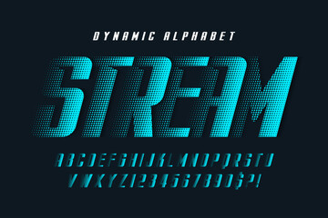 Racing alphabet design, dynamic typeface, letters and numbers.