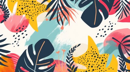 Colorful abstract summer background with palm leaves. wallpaper. space for text - obrazy, fototapety, plakaty