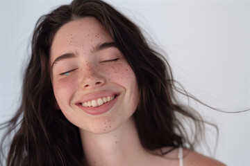 Joyful Teen Girl with Freckles Smiling Spontaneously