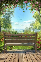 lonely empty bench in the park Generative AI