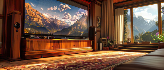 Alpine Serenity: A Breathtaking Landscape of Mountain Peaks and Lush Valleys, Capturing the Majestic Beauty of Nature