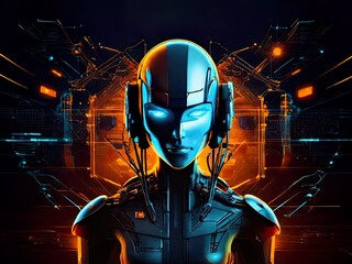 robot connected to the system Data Protection on server room data center, antivirus virus defence internet technology, cyberspace concept, hacker