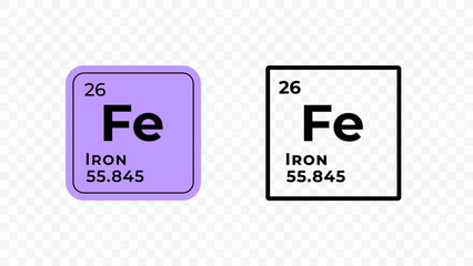 Iron, chemical element of the periodic table vector design