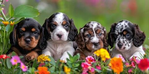 puppies on a floral background Generative AI