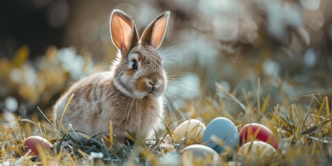 Easter background with bunny and eggs Generative AI