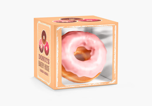 Box With Donuts Mockup