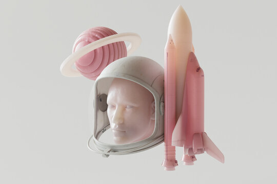 rocket, astronaut and planet