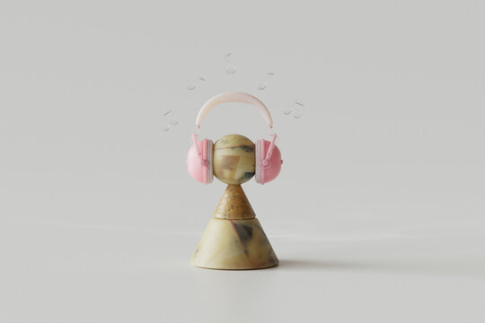 Abstract Form Wearing Pink Headphones