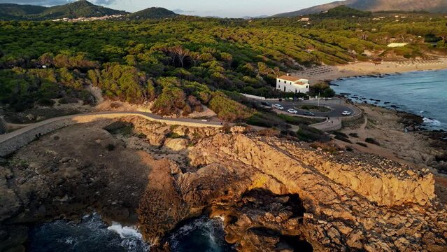 Morning aerial view Cala Agula, Mallorca, Spain