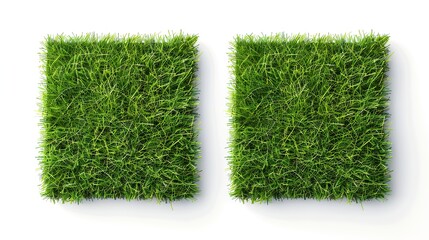 product photo of two artificial grass 50x50cm squares, transparent background