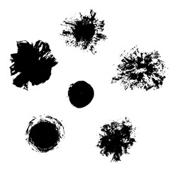 Brush strokes vector. Exploding blobs, burst blots and round painted backgrounds