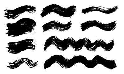 Brush strokes vector. Wavy and curved painted shapes