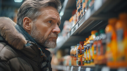 Man contemplating products in a store