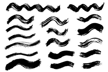 Brush strokes vector. Wavy and curved painted shapes - 777729997
