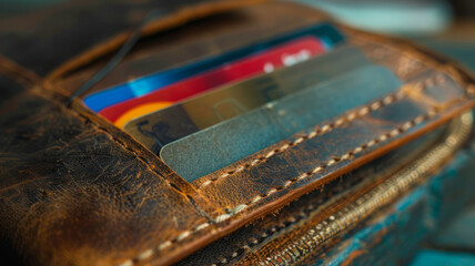 Leather wallet with credit cards.