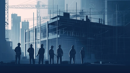 construction workers or blueprint planning in house, Ai Geneated Image - obrazy, fototapety, plakaty