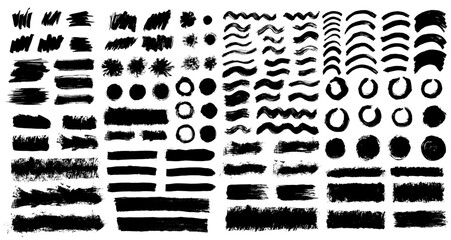 Brush strokes vector. Set of rectangle and round text boxes - 777731146