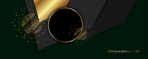Background of Festive decoration in Gold and Style gold design black background abstract shiny color golden