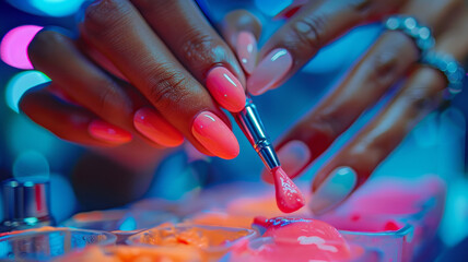 Hands applying nail polish in beauty salon. - Powered by Adobe