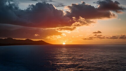 Fototapeta na wymiar Hawaiian Sunset: Nature's Radiant Farewell