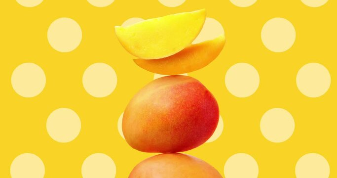 animation of mangoes with a background of semi-transparent circles in continuous motion