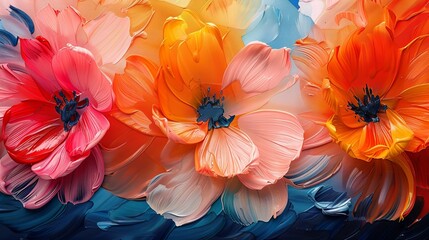 An abstract color acrylic and watercolor painting with brushstrokes of flowers against a texture background of canvas. - obrazy, fototapety, plakaty