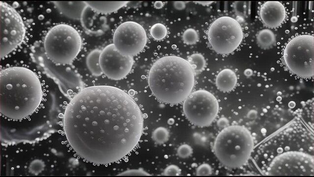 Cells, viruses, bacteria, germs black and white background 4k generative ai 