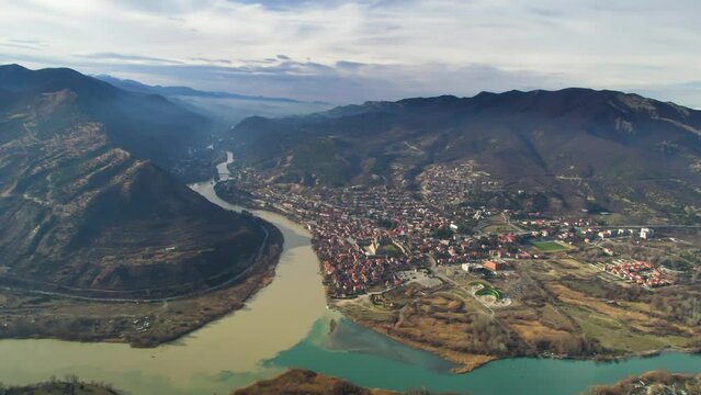 Djvari Monastery overlooking the confluence of the Aragvi and Mtkvari rivers. Georgia