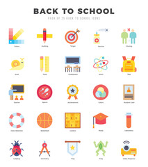 Set of Back To School Icons. Simple Flat art style icons pack.
