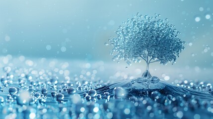 small tree made out of clear blue water - obrazy, fototapety, plakaty