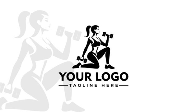 Flat Design Gym Lady Vector Fitness Woman Silhouette Logo Trendy and Motivational Fitness Branding