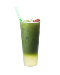 green cocktail with ice in a plastic glass,  cut out
