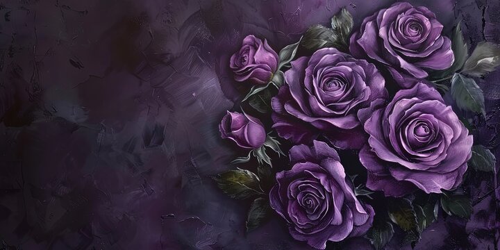 Purple roses on a purple background, illustration, picture, vintage, background, wallpaper.