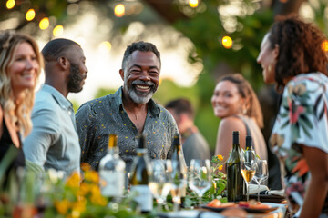 Black friends wine tasting at vineyard