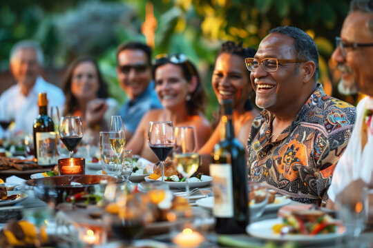 Farm to table dinner party in backyard with friends and family