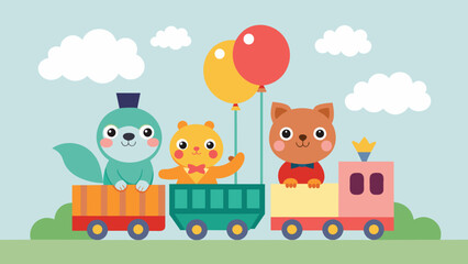 Cute Animals Balloon Riding a Train  Explore the Joyful Journey
