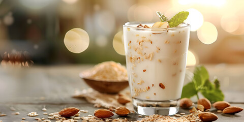 Creamy Almond Yogurt with Nutty Flavor - obrazy, fototapety, plakaty