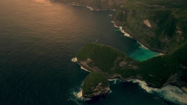 Aerial footage for Nusa Peneda at Kelingking Beach in Bali indonesia. 15-May-2023
