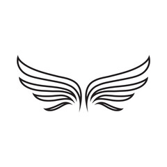 A stylized pair of wings in a black and white logo design.